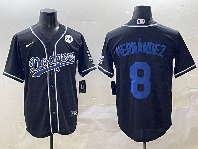 Men 2025 Los Angeles Dodgers #8 Hernandez Black Three generations Fashion Nike MLB Jersey style 1